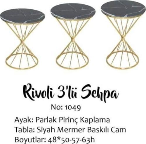 Brc Zigon 13413 Rivoli Model Sehpa  Düz Siyah Metal parlak Gold Ayak El Yapım