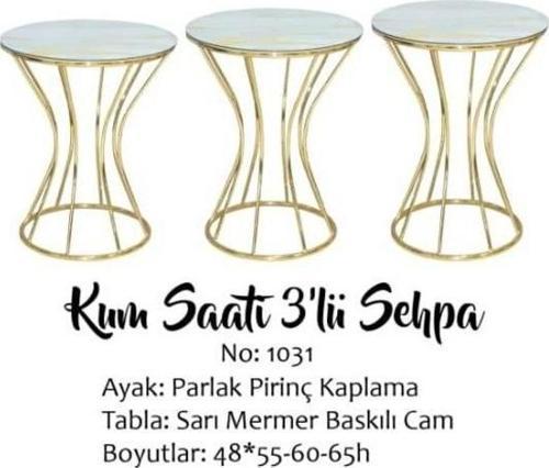 Brc Zigon Kumsaat 13398 Model sehpa Mermer Desen Metal GOLD Renk Kaplama El Yapım