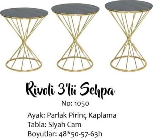 Brc Zigon Sehpa 13412 RİVOLİ Model Siyah Cam tabla Gold Parlak Ayak El Yapım