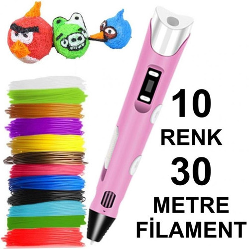 PEMBE 3D Kalem Yazıcı+10 renk 30 metre (10x3metre) PLA Filament