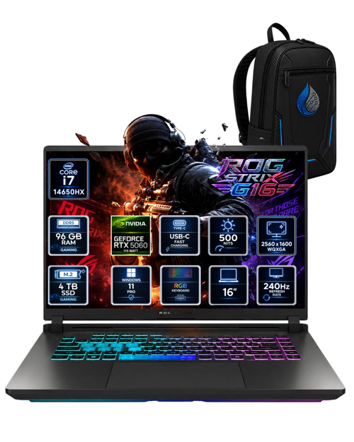 ROG Strix G16 Intel Core i7-14650HX 96 GB DDR5 4 TB SSD RTX 5060 8GB 16'' WQXGA ROG Nebula IPS 240Hz Windows 11 Pro