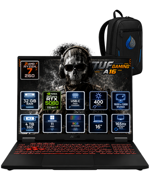 TUF Gaming A16 AMD Ryzen 7 260 32 GB DDR5 4 TB SSD RTX 5060 8GB 16'' WUXGA IPS 165Hz Windows 11 Pro Gaming Laptop F