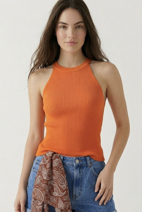 Kadın Fitilli Halter Yaka Crop Bluz