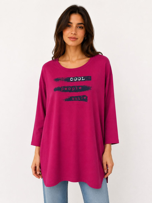 Kadın Oversize Relaxed Pembe Baskılı Tunik Bluz