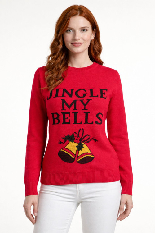 Kırmızı Jingle Bells Yazılı Yılbaşı Kazağı