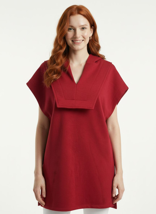 Kadın Kırmızı Kapüşonlu Oversize Süveter