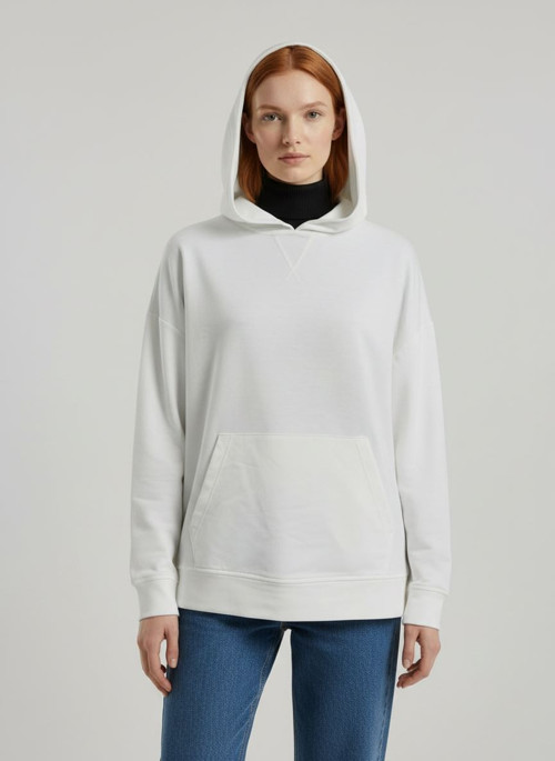 Kadın Beyaz Kapüşonlu Oversize Sweatshirt