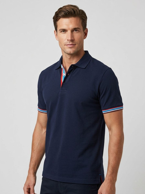 Erkek Polo Yaka Kontrast Şerit Detaylı Slim Fit T-Shirt