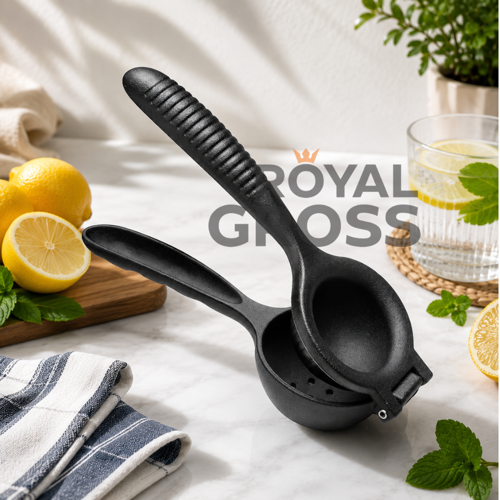 ROYALGROSS Döküm Limon Sıkacağı Manuel Narenciye Presi Ergonomik El Tipi Portakal Sıkacağı Siyah