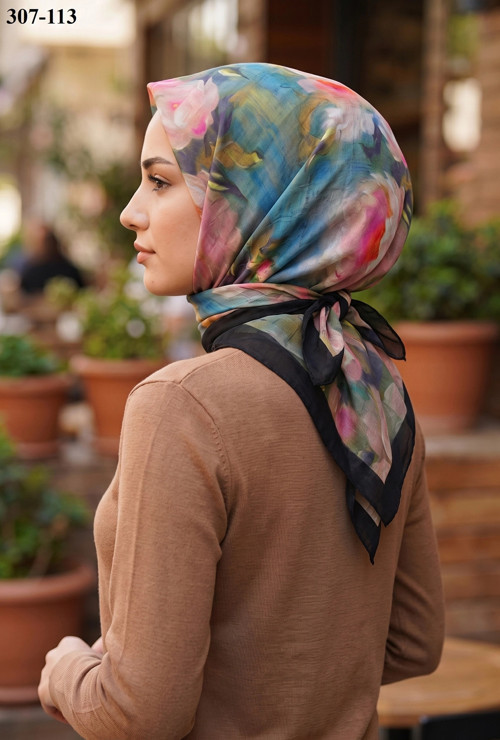 scarf Desenli Bambu Kraş Pamuk Eşarp 307-113