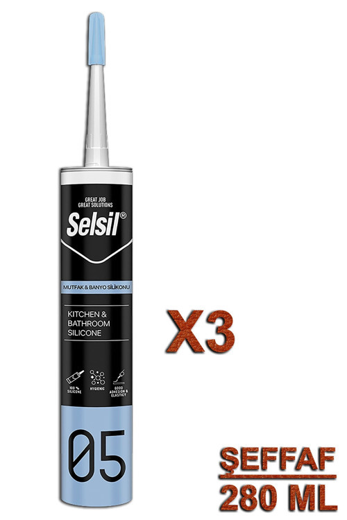 Selsil Mutfak Ve Banyo Silikonu Şeffaf 280 Ml (3 Adet)