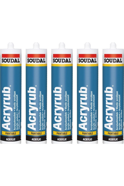 Soudal Acryrub Silikonize Mastik 500 Gram 5'Li Paket Beyaz