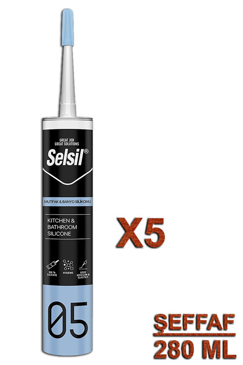 Selsil Mutfak Ve Banyo Silikonu Şeffaf 280 Ml (5 Adet)