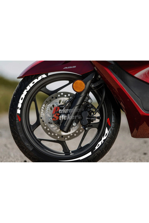Scooter Honda Dio + Şerit Lastik Sticker Seti 10-14İnç Uyumlu Lastik Yazısı Dekor Lastik Stiker