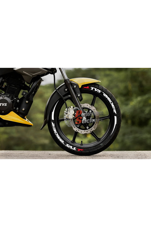 Motosiklet Tvs Raider + Şerit Lastik Sticker Seti 15-19İnç Uyumlu Lastik Yazısı Dekor Stiker 8Adet
