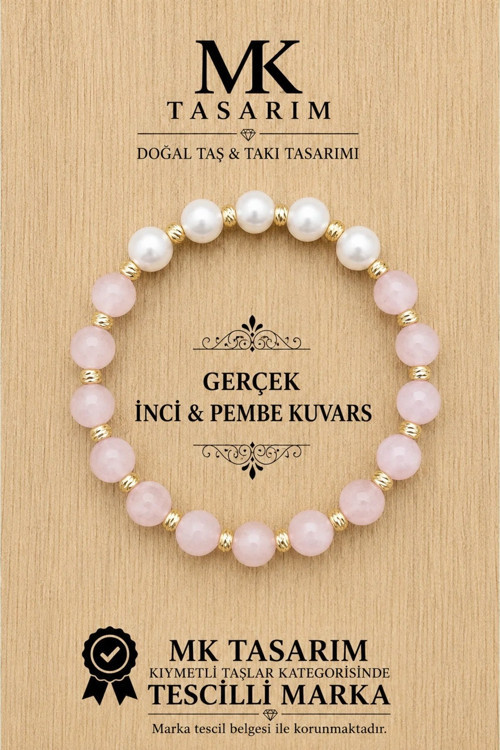 GERÇEK İNCİ GERÇEK PEMBE KUVARS BİLEKLİK MK.7000.837- RAHATLIK-DİNGİNLİK-ENERJİ- STRES BİLEKLİĞİ