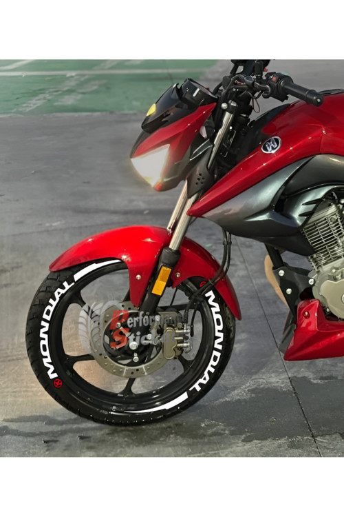 Motosiklet Mondial + Şerit Lastik Sticker Set 15-19İnç Uyumlu Lastik Yazısı Dekor Lastik Stiker