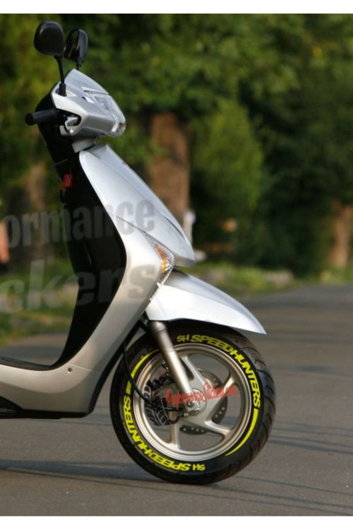 Speed Hunters + Şerit Scooter Lastik Yazısı Lastik Stiker 10-14İnç Arası Uyumlu Lastik Sticker 8Adet
