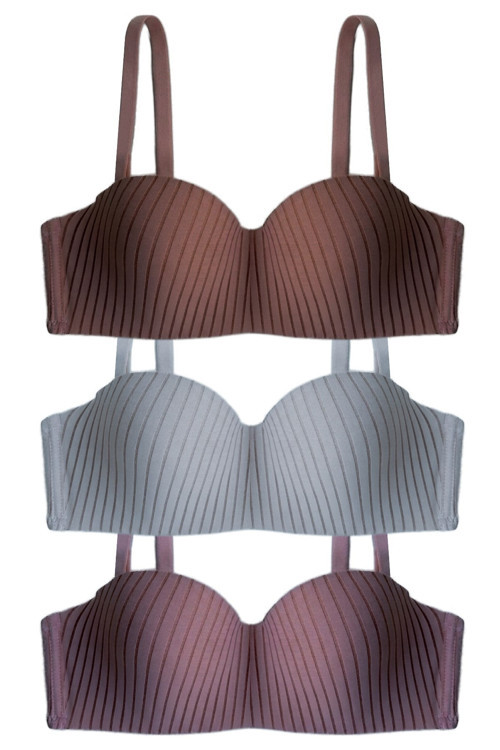 Seamless Bra - Striva | Mikro Çizgi Desenli Balenli Toparlayıcı Kadın Sütyen 3'lü Paket