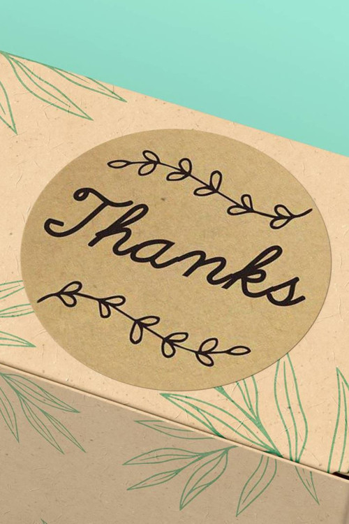 90 Adet - 3X3Cm - Thanks Kraft Yaprak Desenli Kargo Kutu Ambalaj Sticker Yuvarlak Paket Etiketi 3X3Cm - St2065