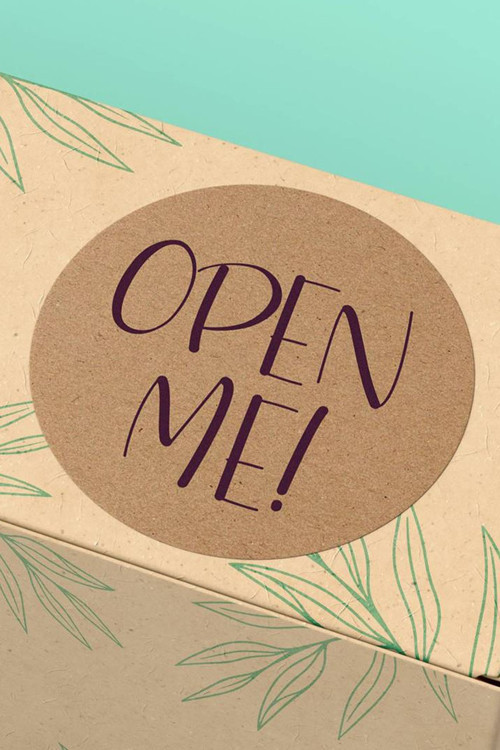 90 Adet - 3X3Cm - Mor El Yazısı Open Me! Kraft Kargo Paketleme Sticker 3X3Cm - St2254
