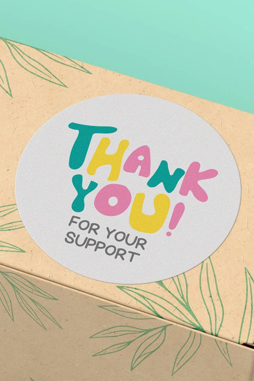 90 Adet - 3X3Cm - Renkli Harfli Thank You For Your Support Kargo Sticker 3X3Cm - St2244