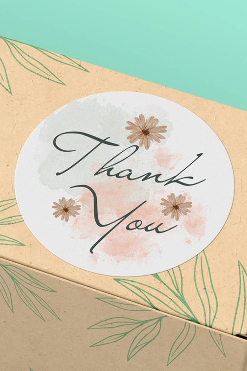 90 Adet - 3X3Cm - Suluboya Papatyalı Thank You Teşekkür Kargo Sticker 3X3Cm - St2225