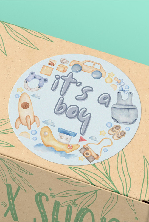 90 Adet - 3x3cm - Its a Boy Erkek Bebek Temalı Yuvarlak Sticker Ambalaj Etiketi 3x3cm - ST2422