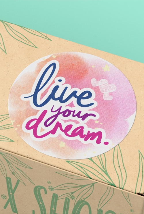 90 Adet - 3x3cm - Live Your Dream Kalpli Yuvarlak Sticker Paket Ambalaj Etiketi 3x3cm - ST2404