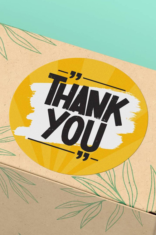 90 Adet - 3x3cm - Sarı Zemin Beyaz Fırça Darbeli Thank You Teşekkürler Sticker 3x3cm - ST2245