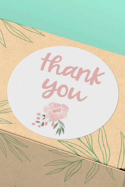 90 Adet - 3x3cm - Thank You Pembe Çiçekli Yuvarlak Sticker Paket Ambalaj Etiketi 3x3cm - ST2004