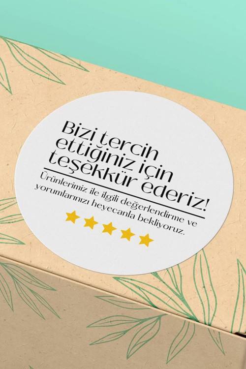 90 Adet - 3x3cm - Beyaz Zemin Siyah Bizi Tercih Ettiğiniz İçin Teşekkürler 5 Yıldızlı Sticker 3x3cm - ST2280