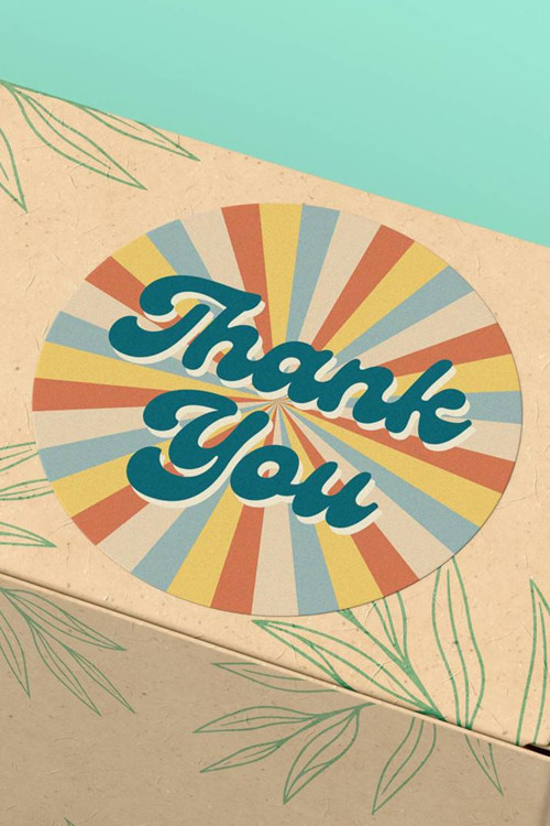 90 Adet - 3X3Cm - Thank You Retro Güneş Desenli Kargo Kutu Ambalaj Sticker Yuvarlak Paket Etiketi 3X3Cm - St2067