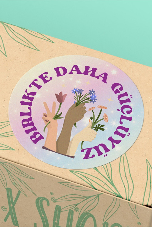 90 Adet - 3x3cm - Birlikte Daha Güçlüyüz Çiçekli Yuvarlak Sticker Etiketi 3x3cm - ST2414