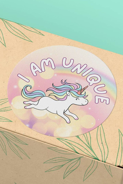 90 Adet - 3X3Cm - İ Am Unique Koşan Unicorn Pembe Kargo Sticker 3X3Cm - St2212