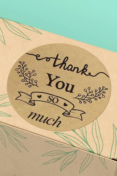 90 Adet - 3X3Cm - Thank You So Much Kraft Çiçekli Kargo Kutu Ambalaj Sticker Yuvarlak Paket Etiketi 3X3Cm - St2070