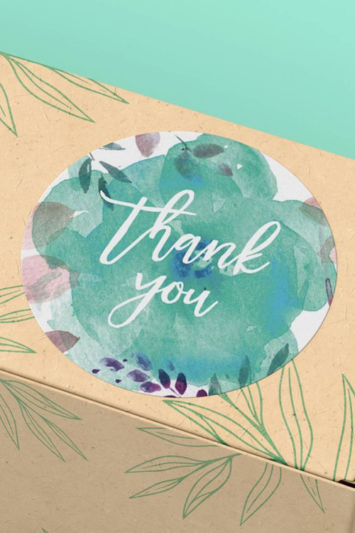 90 Adet - 3X3Cm - Thank You Teşekkür Etiketi Su Yeşili Çiçekli Kargo Paketleme Sticker 3X3Cm - St2040