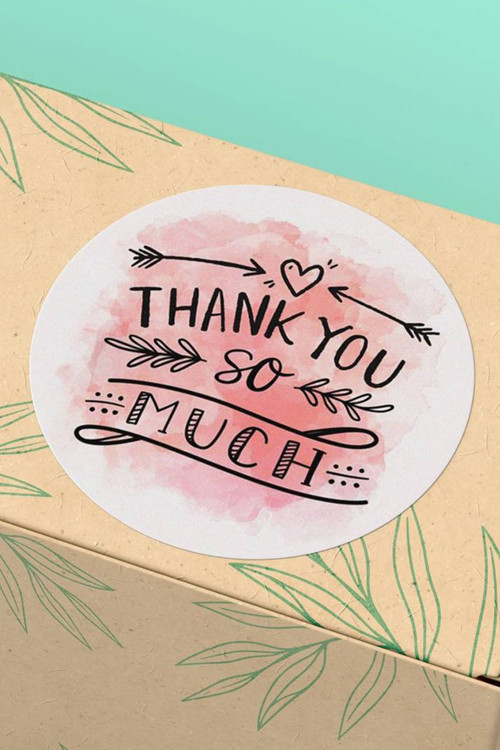 90 Adet - 3X3Cm - Thank You So Much Teşekkür Etiketi Pembe Suluboya Kargo Paketleme Sticker 3X3Cm - St2041