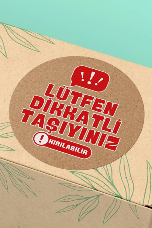 90 Adet - 3X3Cm - Kraft Zemin Kırmızı Dikkatli Taşıyınız Kırılabilir Kargo Uyarı Sticker 3X3Cm - St2274