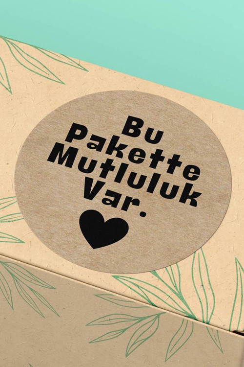 90 Adet - 3X3Cm - Kraft Zemin Kalpli Bu Pakette Mutluluk Var Kargo Sticker 3X3Cm - St2308