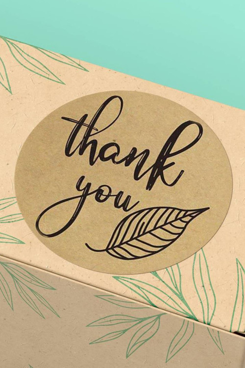 90 Adet - 3X3Cm - Thank You Kraft Yaprak Figürlü Kargo Kutu Ambalaj Sticker Yuvarlak Paket Etiketi 3X3Cm - St2064