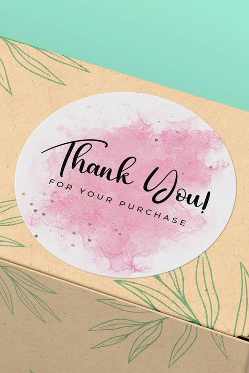 90 Adet - 3x3cm - Pembe Suluboya Thank You For Your Purchase Etiketi 3x3cm - ST2327