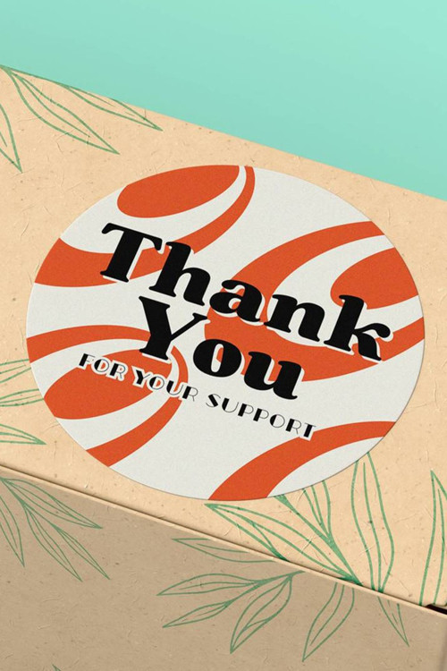 90 Adet - 3X3Cm - Retro Turuncu Thank You Hediye Kargo Paketleme Sticker Teşekkür Etiketi 3X3Cm - St2131