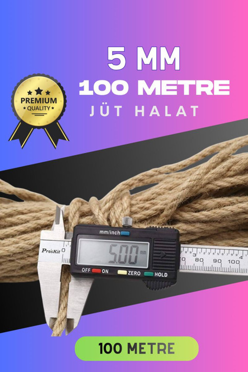 5 MM 100 Metre Jüt Halat Dekoratif Hasır İp Urgan Süs