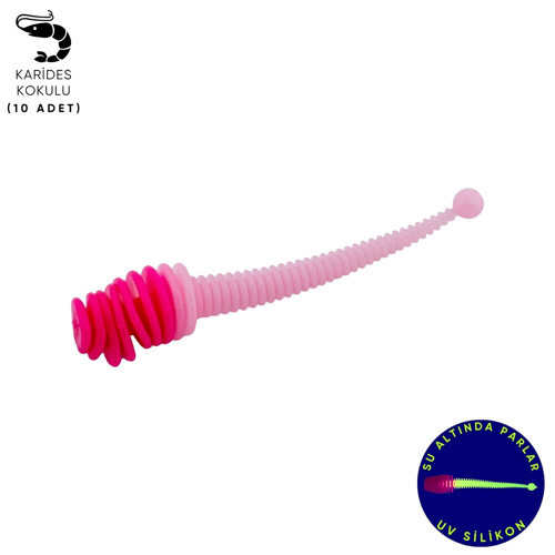 Silikon Kurt Yem - 2,1g 70mm - Wormix - 10 Adet - UV - Pembe/Beyaz