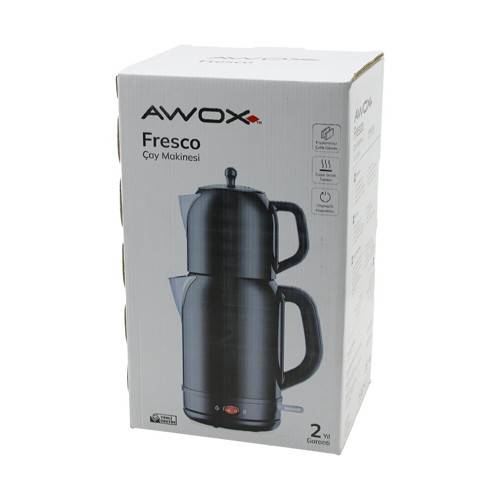 AWOX FRESCO SİYAH ELEKTRİKLİ ÇAY MAKİNESİ ÇAYCI SET 1.7LT SU ISITICI + 1.2LT DEMLİK PASLANMAZ ÇELİK GÖVDE 2200W (4604)