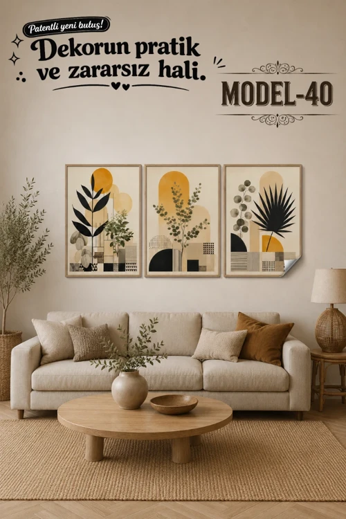 Statik Tutunma Özellikli Tablo - Poster Modern (Model- 40)