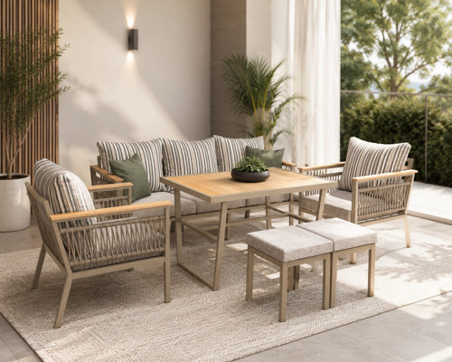 Sille Metal Bahçe Balkon Teras Koltuk Takımı 3+1+1+Masa+2 adet Puf