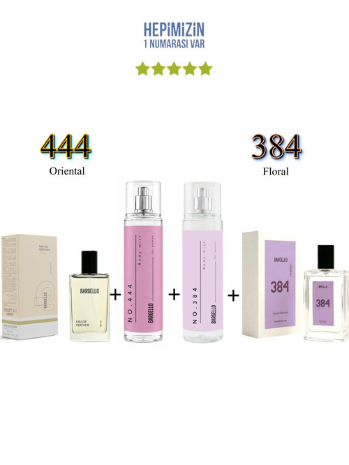 444 + 384 Kadın Parfüm Edp 50 ml Oriental/Floral + No: 444 + No: 384 Kadın Body Mist Edt 210 ml Oriental/Floral -Mnms444384bmset
