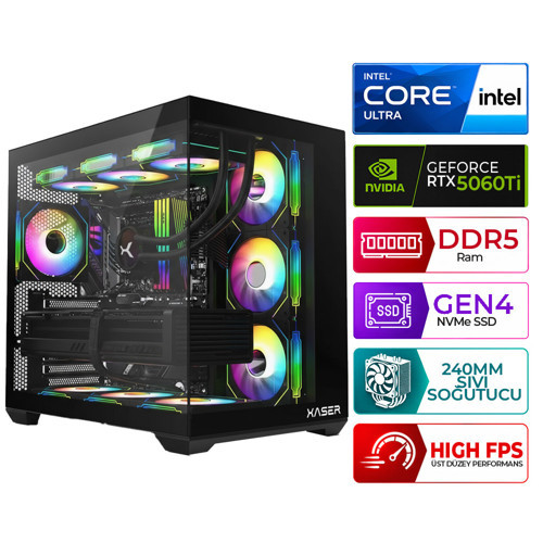 Kratos X130 Intel Ultra 5 225F 16GB DDR5 Ram 512GB M.2 NVMe SSD 16GB RTX5060Ti Sıvı Soğutmalı Masaüstü Oyuncu Bilg